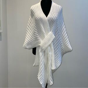 John P. Greece Textured Knit Wrap Shawl Cardigan White One Size